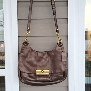Vintage COACH Kristin Brown Metallic Leather Shoulder Bag Purse.
